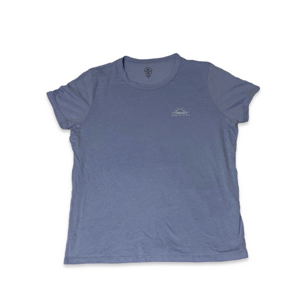 Vineyard Vines Women's XL "Skip Monday" Double Graphic Blue T Shirt